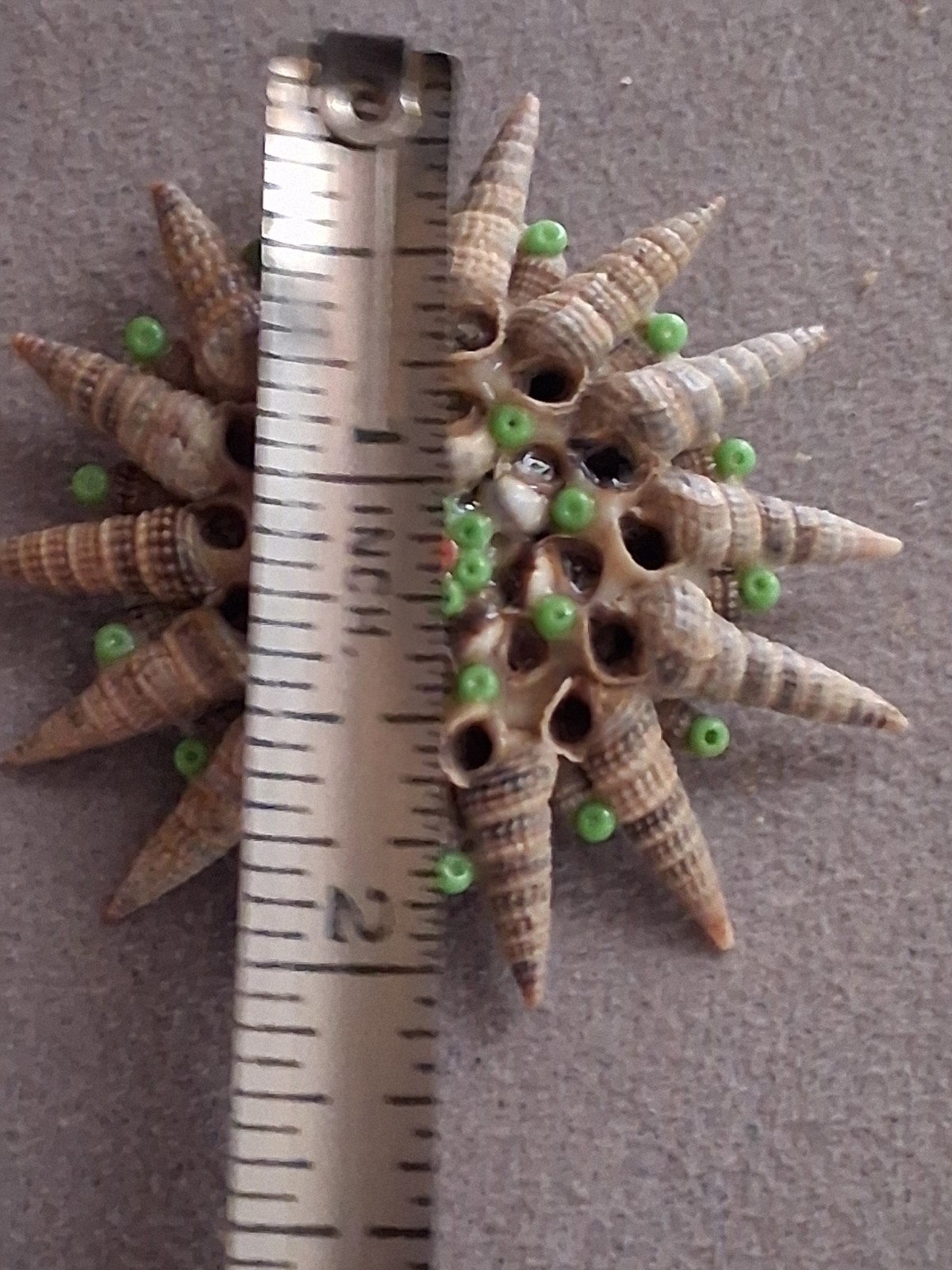 Handmade seashell brooch, starburst pattern, folk… - image 8