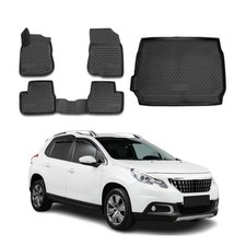 Fußmatten & Kofferraumwanne Set für Peugeot 2008 2013-2020 Gummi TPE Schwarz 5x