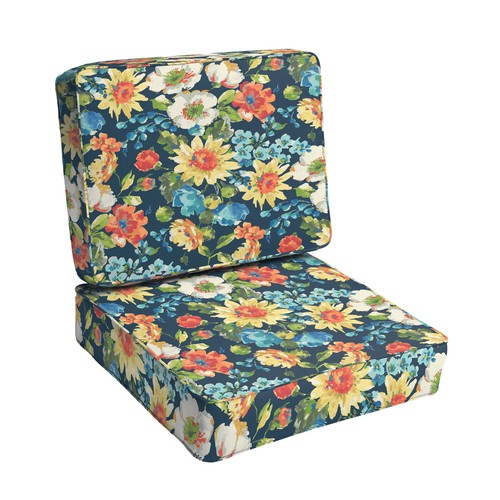 Sorra Home Indoor/ Outdoor Blue Multi Floral Chair Cushion Blue 23.5 in w x 23 i