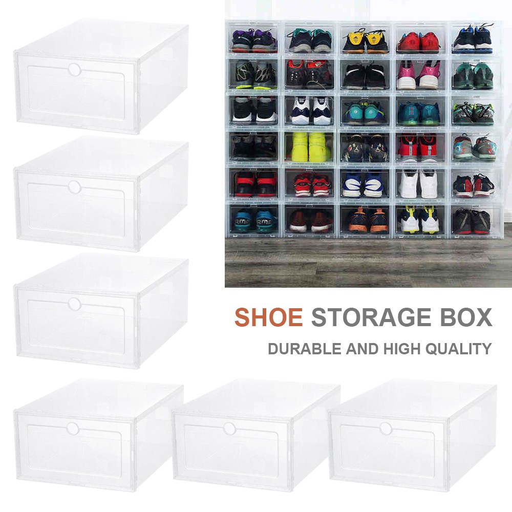 6x Stackable Foldable Boxes Trainers Organiser Clear  Shoe Storage Box