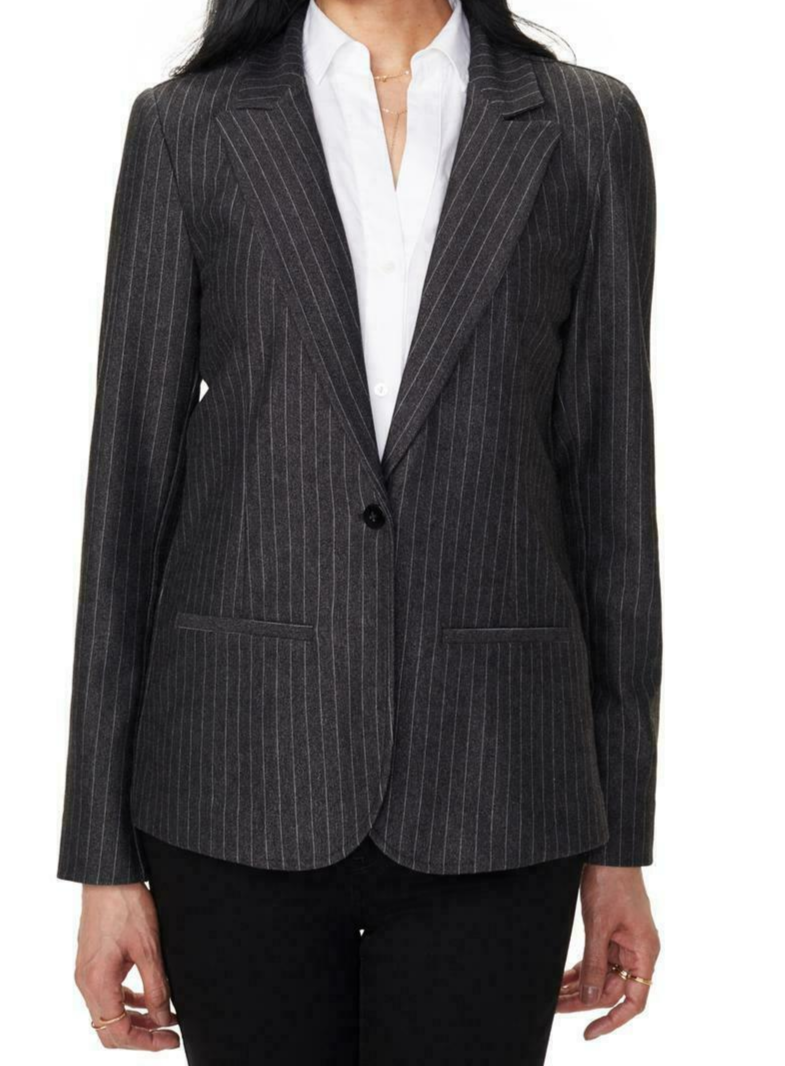 NYDJ Women's Single-Button Blazer, Dark Gray Pinstripe, Medium