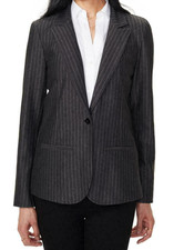 NYDJ Women's Single-Button Blazer, Dark Gray Pinstripe, Medium
