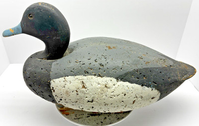Blue Bill Drake Gunning Decoy Wooden Head Cork Body Hand Painted Vintage