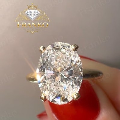 IGI Certified 5Ct Oval E/VS1 Lab Grown Diamond Wedding Ring Real 14K Yellow Gold