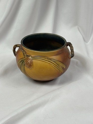 Roseville Pine Cone/ Pine Bough Brown Vintage Art Pottery Bowl Vase 652