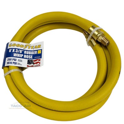 Goodyear 6' x 3/8'' Rubber Air Hose Whip 250 PSI USA Made 1/4'' NPT Lead In Hose