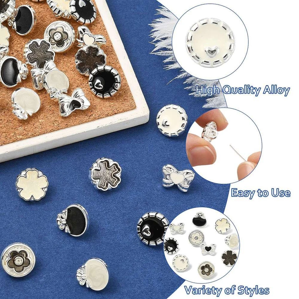 40x Alloy Shank Button 1-Hole Enamel Black Flower Butterfly Heart Bowknot Button - Image 4 of 4