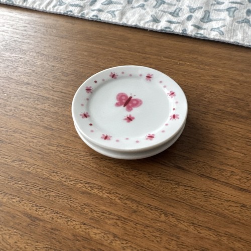 Vintage Pink Butterfly Mini Small Butter Pat Plate Dish 2.5” Soft Romantic Cute