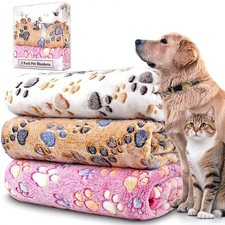 Pet Blanket 3 Pack Large 41x31 Fleece Paw Print Washable For Dogs Cats Sofa Bed