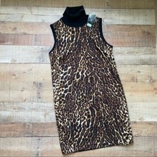 Ralph Lauren Cheetah Print Sleeveless Turtleneck Dress Black Ocelot NEW MEDIUM