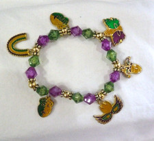 MARDI GRAS THEMED STRETCH BEAD CHARM BRACELET