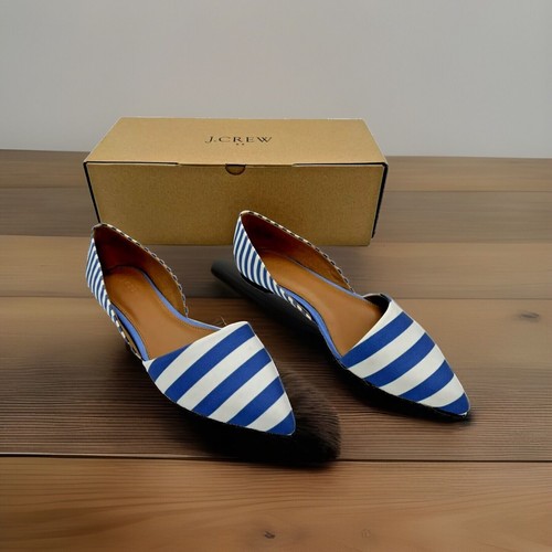 J Crew Blue Striped Zoe D'Orsay Flats Size 8.5 BF089 New in Box