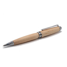 Hand Crafted Silver Birch Wood Ballpoint Twist Pen Black Ink - Handmade Wooden
