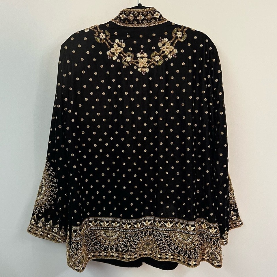 Soft Surroundings Velvet Gold Embroidered Beaded Embellished Jacket