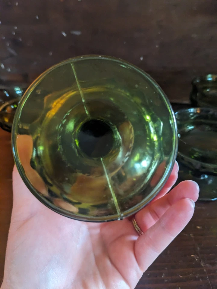 Gafas Sherbert pedestal con estampado de pulgar verde de vidrio Indiana vintage (7) Foto 4 de 4