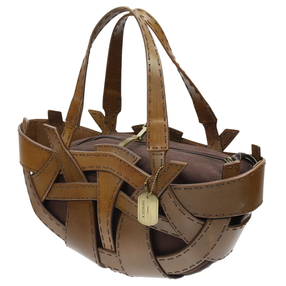 a.testoni Brown Leather "Turtle Basket" Shoulder Hobo Bag Handbag - Image 2 of 4