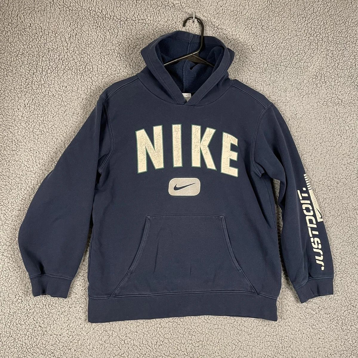 Vintage Nike Hoodie Youth Large Blue Pullover Hooded Sweatshirt Swoosh Logo  | eBay