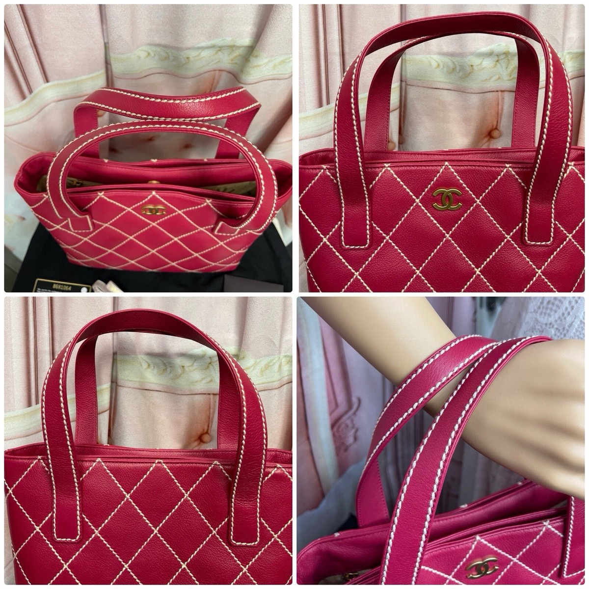 CHANEL CC Wild Stitch Surpique Lambskin Handbag SUPER RARE! Pink