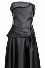 Jessica Mcclintock Black Satin Draped Strapless Tea Length Dress Women’s Sz 6