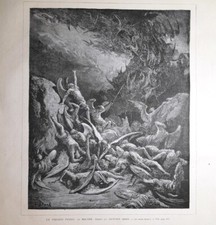 Stampa antica ANGELI CADUTI Paradiso perduto Gustave Dorè 1867 Antique print
