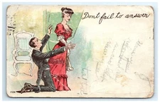 Postcard Dont Fail to Answer Man on Knees Woman Turned Away Posted 1907 Romance