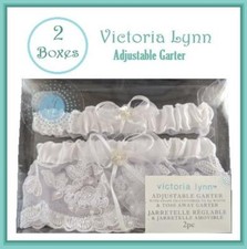 2 x Victoria Lynn White Adjustable Garter  Toss Away Garter 2 Pc Lace Pearl NIB
