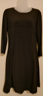 Black Dress Leopard Trim A-line Medium 3/4 sleeve Nic & Nash New With Tags LBD
