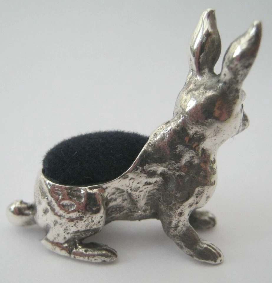 Cojín prendedor liebre conejo plata esterlina sello inglés diseño eduardiano-azul Foto 4 de 4