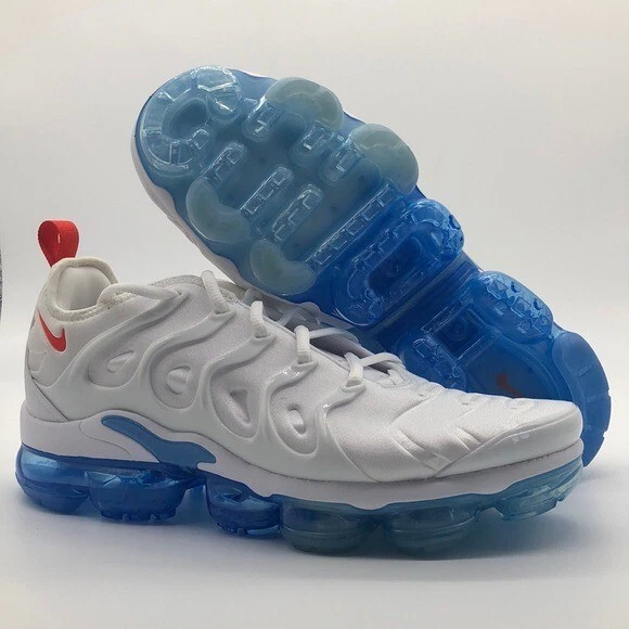 Men s Nike Air Vapormax Plus White Blue Habanero Red DV2119 100 size 10.5