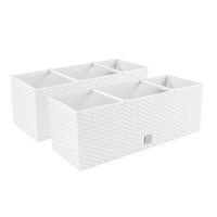 2X Balkonkasten Blumenkasten Rattan-Optik Pflanztopf BlumenküBel Weiß Pafen