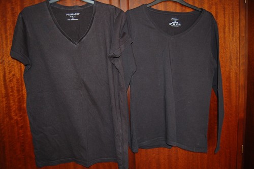2 x Ladies Black TShirts Tops - Long & Short Sleeves Size 12/14 M Primark