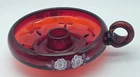 Vintage Fenton Glass Ruby Red Hand Painted Candlestick Holder Sticker/Signature