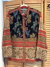 Sag Harbor Women's 8 Tapestry Jacket Multicolor Button Front Boho Artsy Brocade