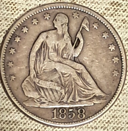 1858 50C Liberty Seated Half Dollar VF+ Gorgeous Uncleaned Coin !