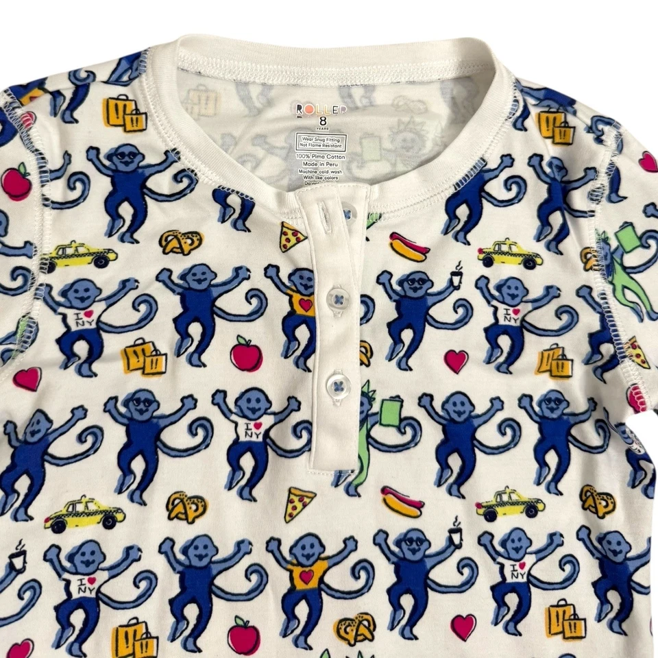 Conjunto de pijama con estampado de mono Roller Rabbit New York niños unisex talla 8 algodón Pima Foto 3 de 4