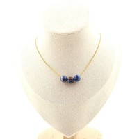 Halskette 3 Perlen Jaspis Blau 8 Mm. Kette Stahl Golden Edelstahl Halskette Frau