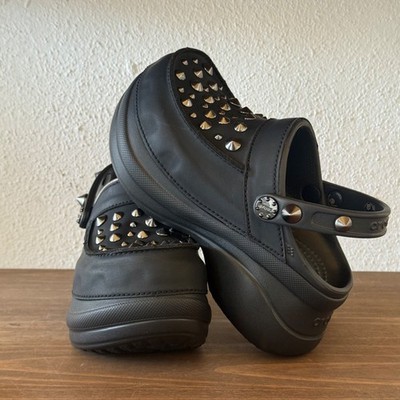 Crocs Bae Studded Platform Clog Black Silver Spikes Womens Size 9 Rare Goth Emo