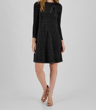 Signature by Robbie Bee Women's Black Bow-Trim-Neck Sweater Dress Petite Size PM