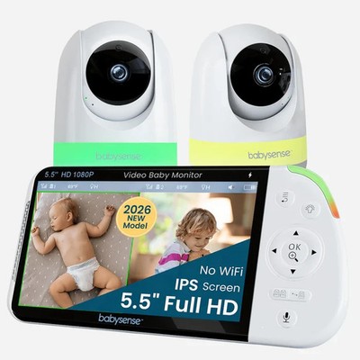 Babysense Max View 2 Cameras 5.5'' Split Screen Full HD 1080P Video Baby Monitor
