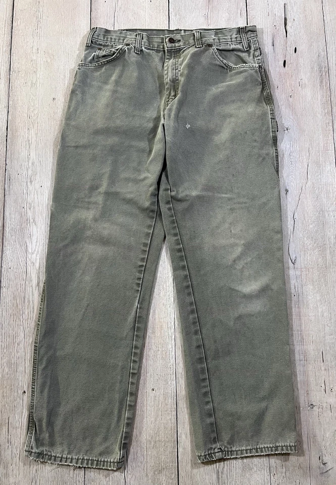 Vintage Dickies Faded Green Canvas Relaxed Fit Work Pants Size 34x34 - Image 3 of 4