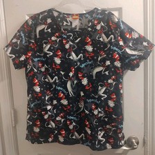Dr. Seuss Cat In The Hat Scrub Top Women's Size Large
