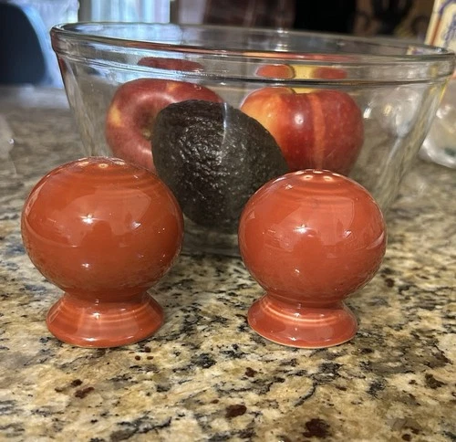 Fiesta Salt Pepper Shakers Scarlet Globe Ball Design Homer Laughlin Fiesta Ware