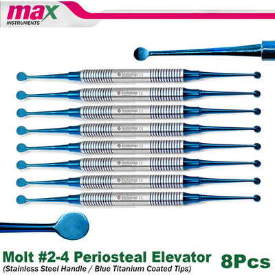 Molt #2-4 Periosteal Elevator | Dental Flap Lift Blue Titanium Coated Tips | X8