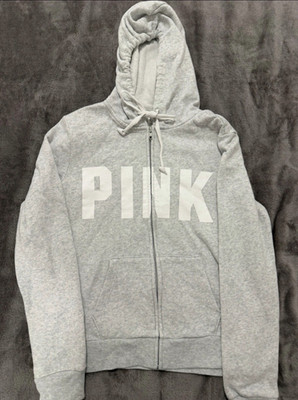 PINK Victoria's Secret Damen Kapuzenpullover grau S Reißverschluss Kapuze