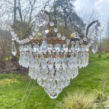 Vintage 3 Tier Brass & Glass Waterfall Ceiling Chandelier Light