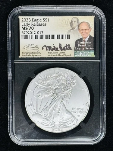 2023 $1 American Eagle 1oz Silver Dollar NGC MS70 Early Releases Mike Castle