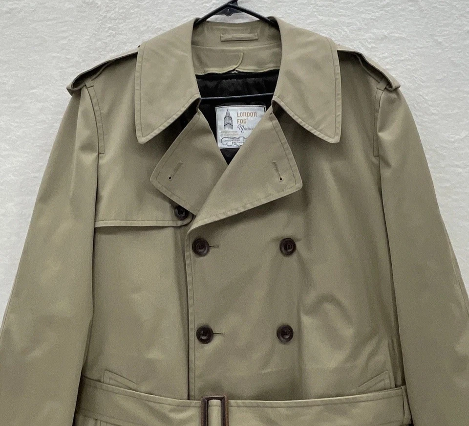 NWOT London Fog Trench Coat 40L Vtg Tan Double Breasted Removable Liner Belted - Image 4 of 4