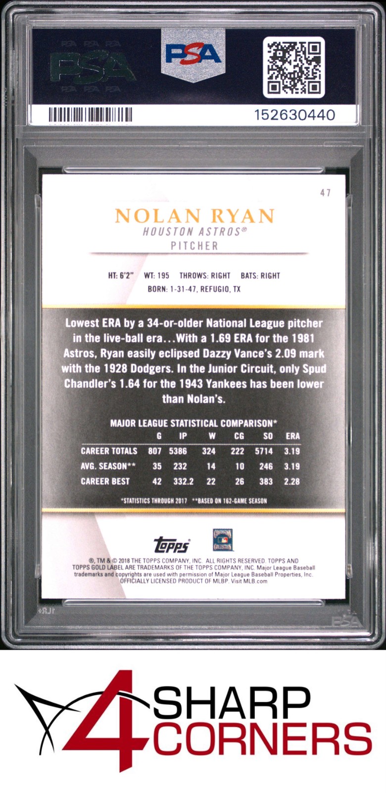 2018 TOPPS GOLD LABEL CLASS 2 #47 NOLAN RYAN HOF POP 5 PSA 10 view 2