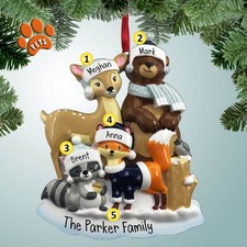 Woodland Animals Family - Family of 4 - Personalized Christmas Ornament