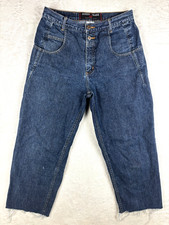 Vintage Guess Pascal Jeans 30 Blue Dark Wash Loose Tapered Cut Off Raw Hem 90s